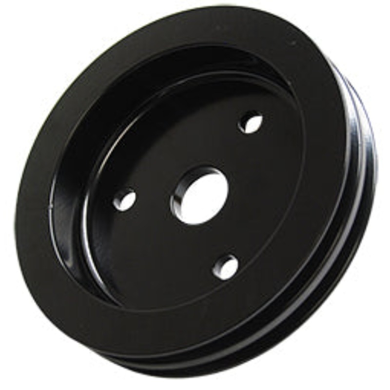 SMALL BLOCK CHEVY SWP CRANKSHAFT PULLEY, BLACK POWDER COATED ALUMINUM 2 GROOVE Double (POL9481)