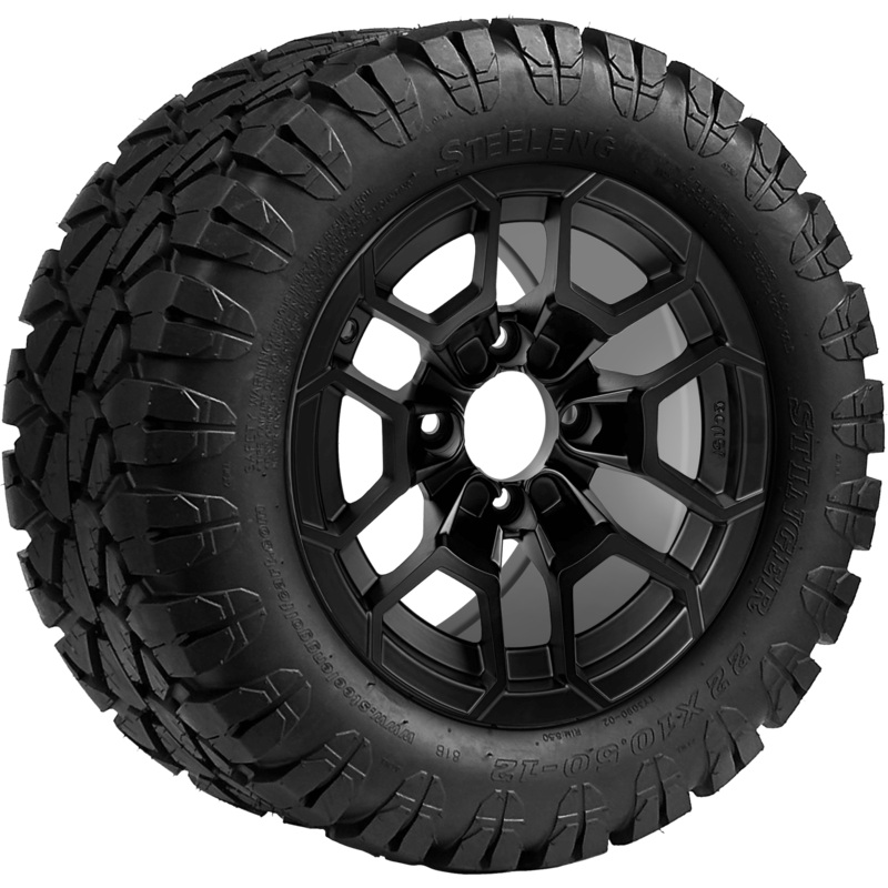 SGC 12 Talon Matte Black Wheel  Aluminum Alloy / STEELENG 22×10.5-12 STINGER All Terrain Tire DOT approved Tires Combo – Set of 4