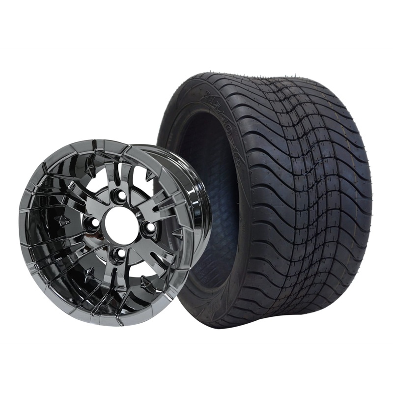 SGC 12″ Vampire Chrome Wheel – Aluminum Alloy/ STEELENG 215/40-12 Low Profile Tire DOT Approved Tires Combo – Set of 4