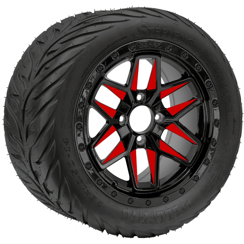 SGC 14″ Red Widow Wheel – Aluminum Alloy / STEELENG 23″x10.5″-14″ HELLFIRE All Terrain DOT Approved Tires Combo – Set of 4