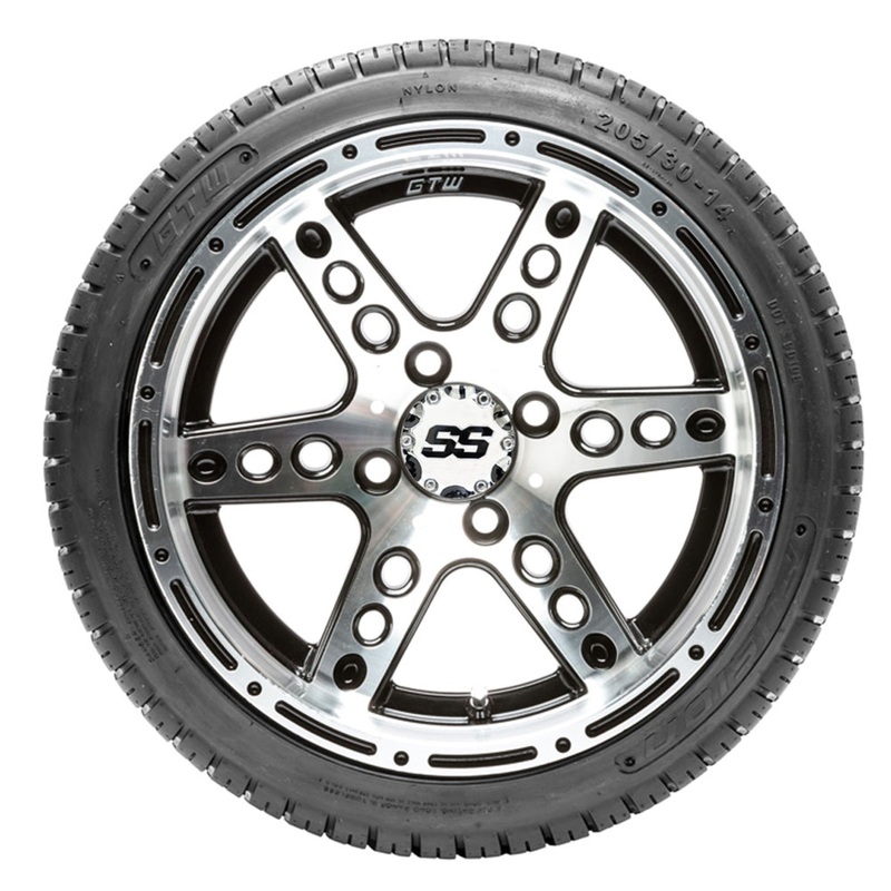 14″ GTW Dominator Black and Machined Wheels with 18″ Fusion DOT Street Tires  Set of 4