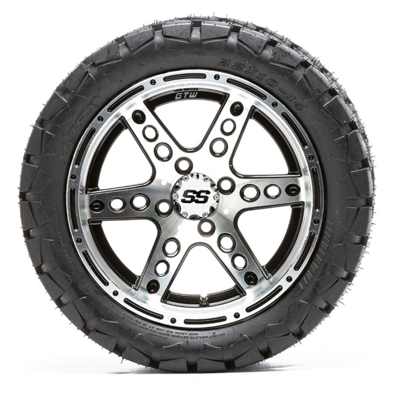 14″ GTW Dominator Black and Machined Wheels with 22″ Timberwolf Mud Tires  Set of 4