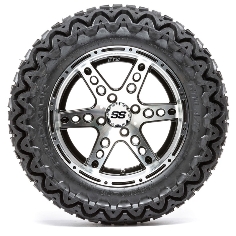 14″ GTW Dominator Black and Machined Wheels with 23″ Predator A/T Tires  Set of 4