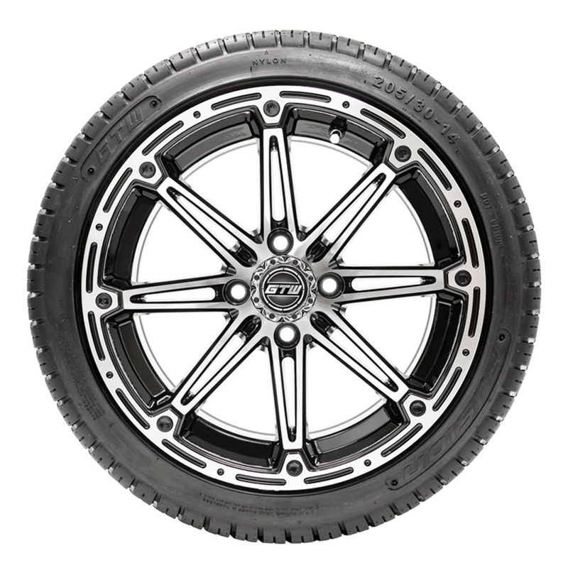 14″ GTW Element Black and Machined Wheels with 18″ Fusion DOT Street Tires  Set of 4