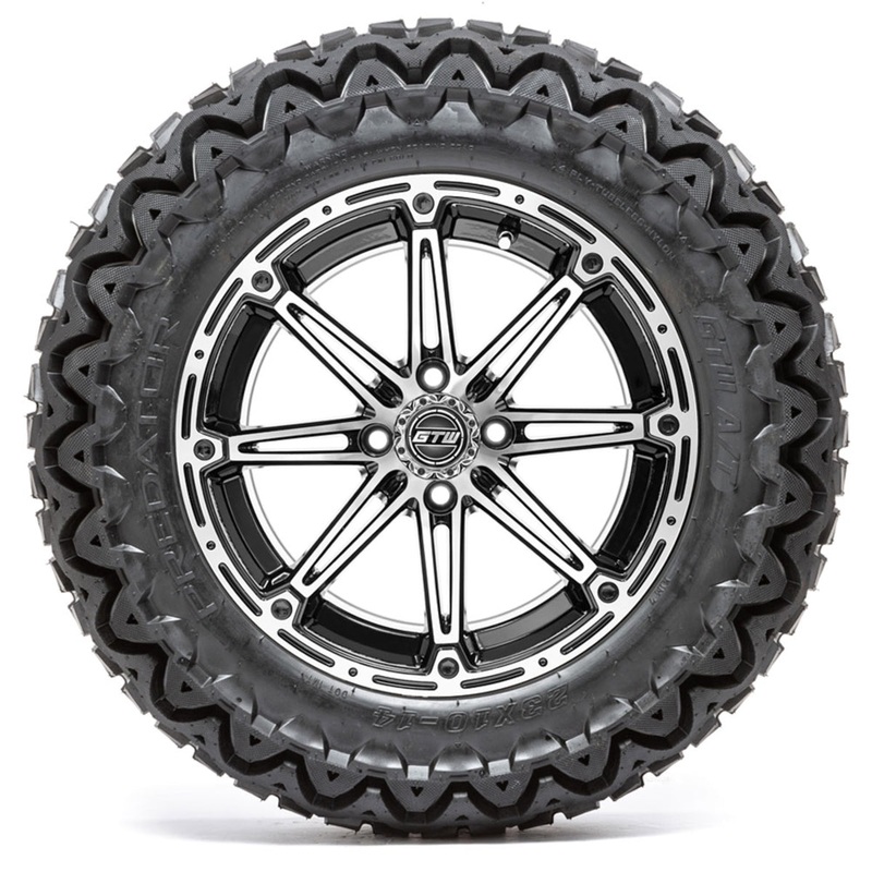 14″ GTW Element Black and Machined Wheels with 23″ Predator A/T Tires  Set of 4