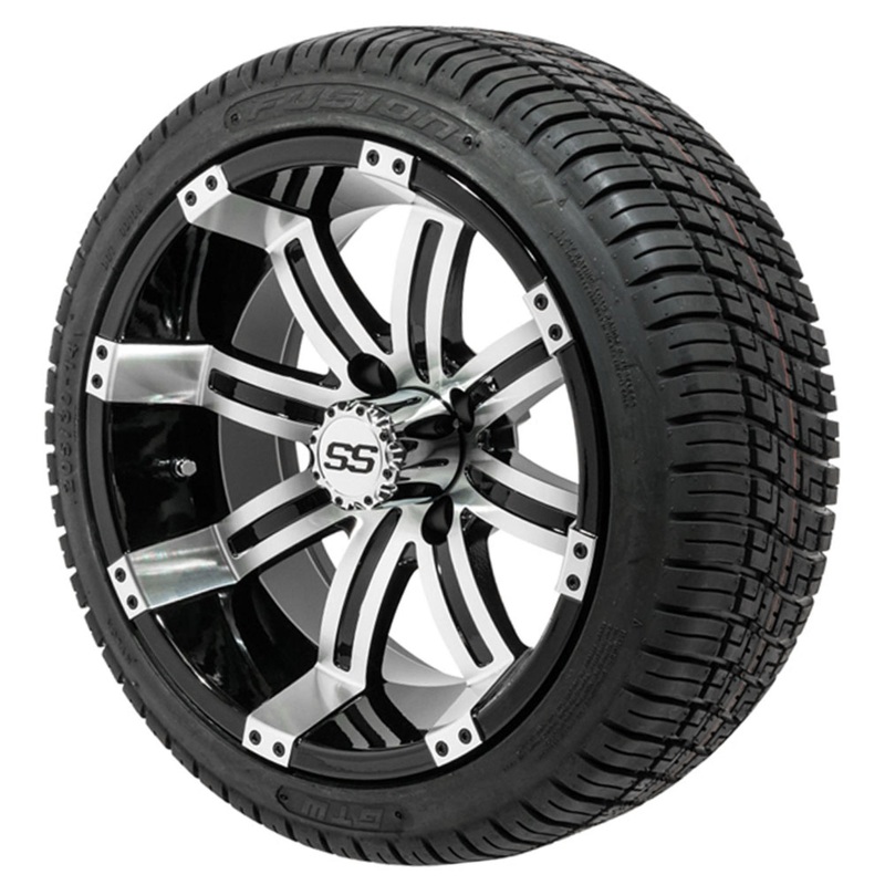 14″ GTW Tempest Black and Machined Wheels with 18″ Fusion DOT Street Tires  Set of 4