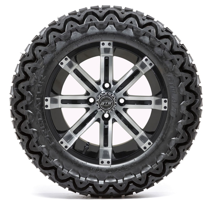 14″ GTW Tempest Black and Machined Wheels with 23″ Predator A/T Tires  Set of 4