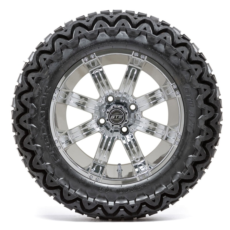 14″ GTW Tempest Chrome Wheels with 23″ Predator A/T Tires  Set of 4
