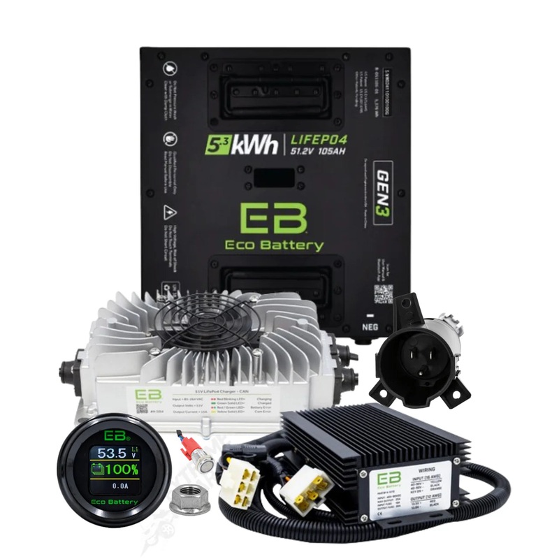 Eco Battery 48V 105Ah Gen 3 Thru Hole Lithium Bundle Kit with Charger & Optional 12V Converter Battery Only Without 12V Converter