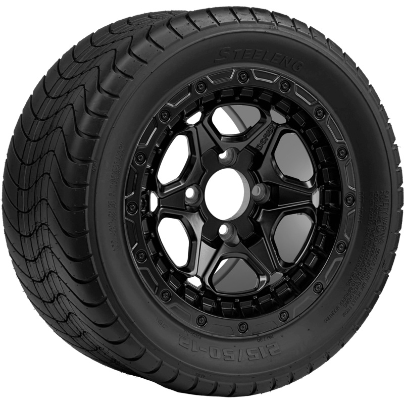 GC 12 ” Grizzly Matte Black Wheel – Aluminum Alloy / STEELENG 215/50-12 Comfort Ride Street Tire DOT Approved Tires Combo – Set of 4