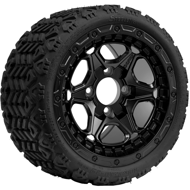 SGC 12 ” Grizzly Matte Black Wheel – Aluminum Alloy / STEELENG 18 “x8.5 “-12 ” All-Terrain Tire DOT approved Tires Combo – Set of 4