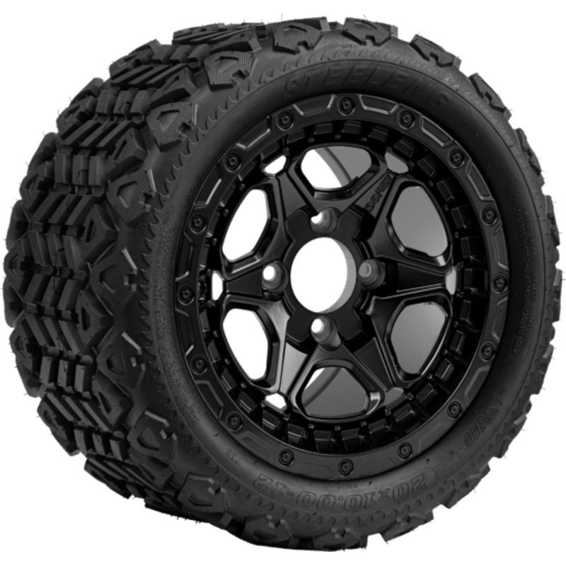 SGC 12 ” Grizzly Matte Black Wheel – Aluminum Alloy / STEELENG 20 “x10 “-12 ” All Terrain Tire DOT approved Tires Combo – Set of 4
