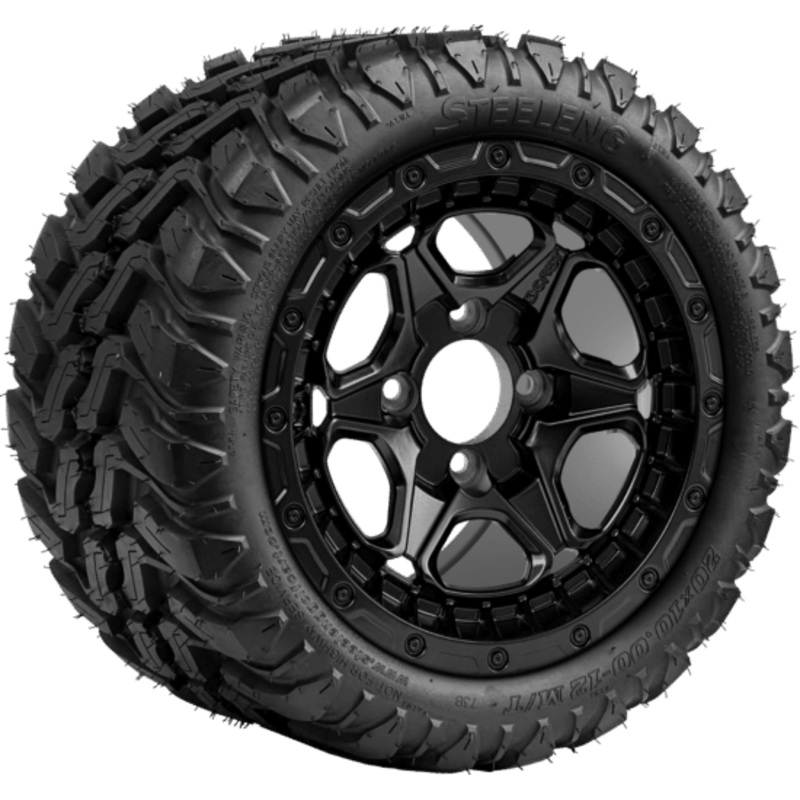 SGC 12 ” Grizzly Matte Black Wheel – Aluminum Alloy / STEELENG 20 “x10 “-12 ” Mud Terrain Tire Tires Combo – Set of 4