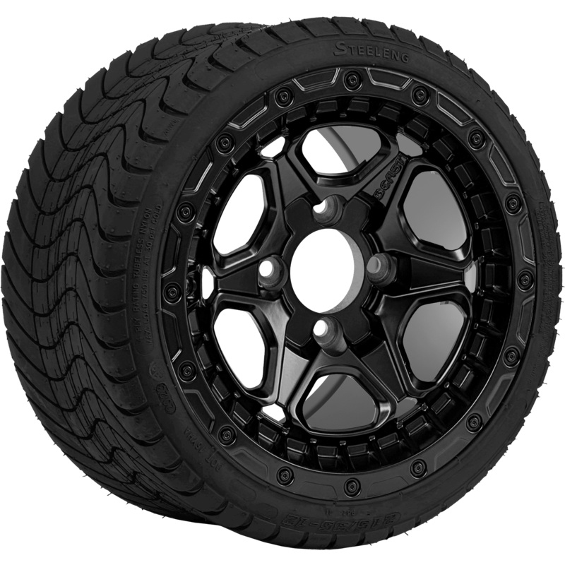 SGC 12 ” Grizzly Matte Black Wheel – Aluminum Alloy / STEELENG 215/35-12 Low Profile Tire Tires Combo – Set of 4