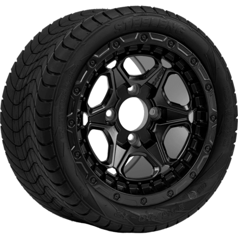 SGC 12 ” Grizzly Matte Black Wheel – Aluminum Alloy / STEELENG 215/40-12 Low Profile Tire DOT Approved Tires Combo – Set of 4