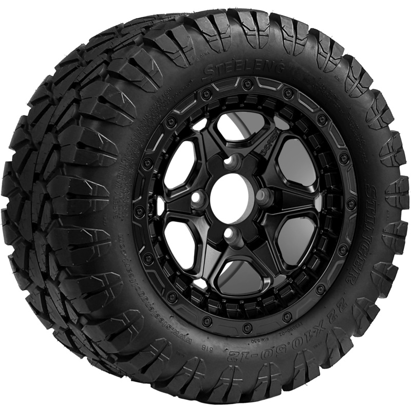 SGC 12 ” Grizzly Matte Black Wheel – Aluminum Alloy / STEELENG 22 “x10.5 “-12 ” STINGER All Terrain Tire DOT approved Tires Combo – Set of 4