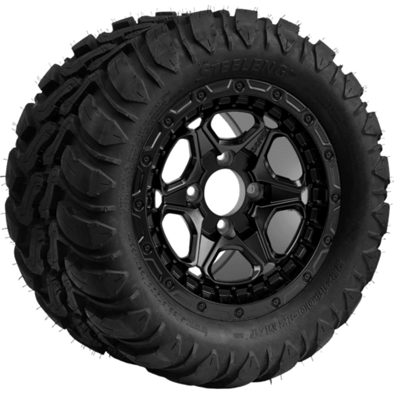 SGC 12 ” Grizzly Matte Black Wheel – Aluminum Alloy / STEELENG 22 “x11 “-12 ” Mud Terrain / All Terrain Tire DOT Approved Tires Combo – Set of 4