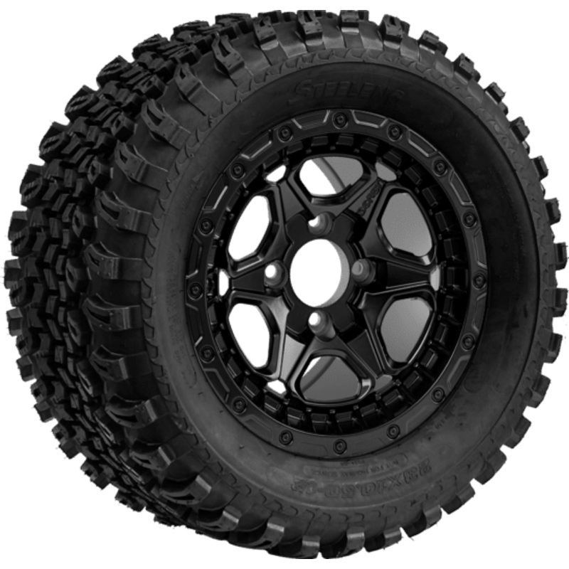 SGC 12 ” Grizzly Matte Black Wheel – Aluminum Alloy / STEELENG 23 “x10.5 “-12 ” All Terrain Tire Tires Combo – Set of 4