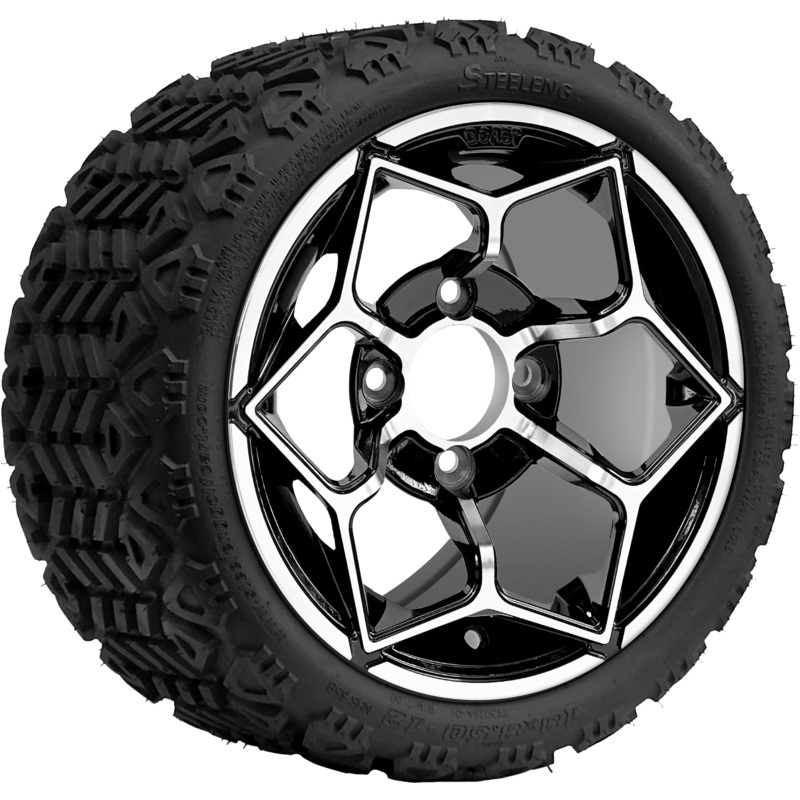 SGC 12 ” Hammerhead Machined/Black Wheel – Aluminum Alloy / STEELENG 18 “x8.5 “-12 ” All-Terrain Tire DOT approved Tires Combo – Set of 4