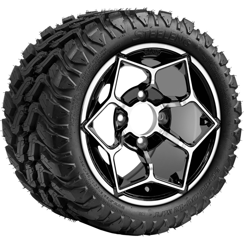 SGC 12 ” Hammerhead Machined/Black Wheel – Aluminum Alloy / STEELENG 20 “x10 “-12 ” Mud Terrain Tire Tires Combo – Set of 4