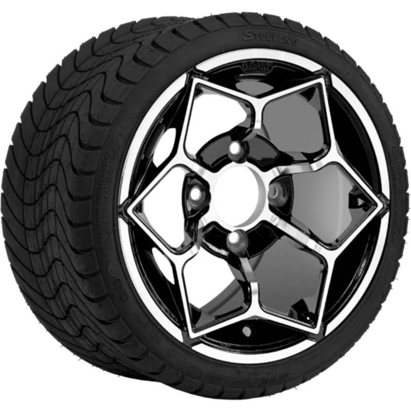 SGC 12 ” Hammerhead Machined/Black Wheel – Aluminum Alloy / STEELENG 215/35-12 Low Profile Tire Tires Combo – Set of 4