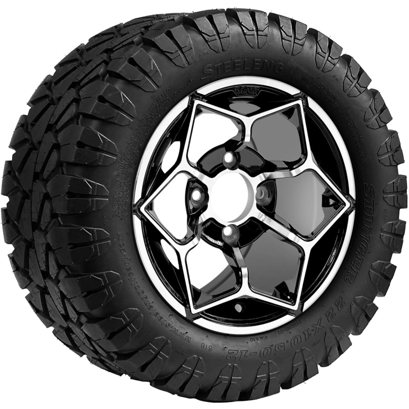 SGC 12 ” Hammerhead Machined/Black Wheel – Aluminum Alloy / STEELENG 22 “x10.5 “-12 ” STINGER All Terrain Tire DOT approved Tires Combo – Set of 4