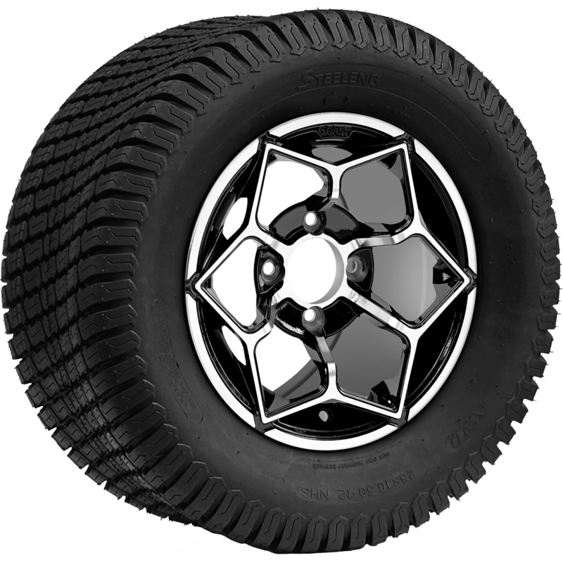 SGC 12 ” Hammerhead Machined/Black Wheel – Aluminum Alloy / STEELENG 23 “x10.5 “-12 ” Turf Tire Tires Combo – Set of 4