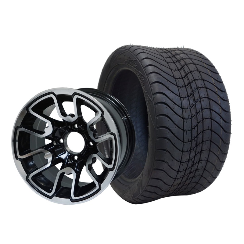 SGC 12″ Lizard Machined/Black Wheel – Aluminum Alloy / STEELENG 215/40-12 Low Profile Tire DOT Approved Tires Combo – Set of 4