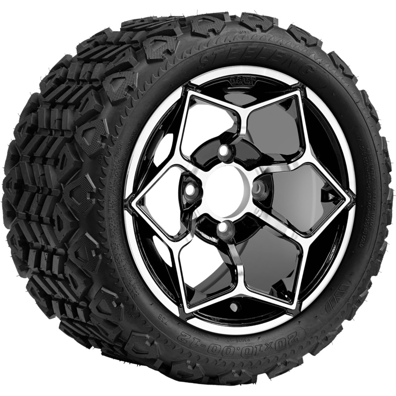 SGC 12 ” Mantis Machined/Black Wheel – Aluminum Alloy / STEELENG 20 “x10 “-12 ” All Terrain Tire DOT approved Tires Combo – Set of 4