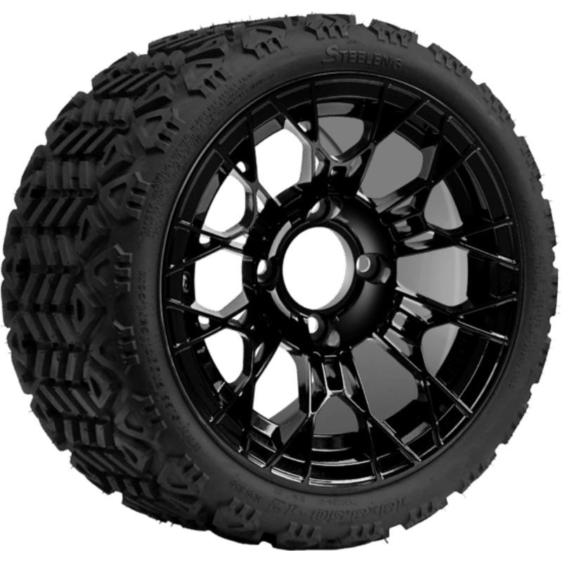 SGC 12 ” Tarantula Glossy Black Wheel – Aluminum Alloy / STEELENG 18 “x8.5 “-12 ” All-Terrain Tire DOT approved Tires Combo – Set of 4