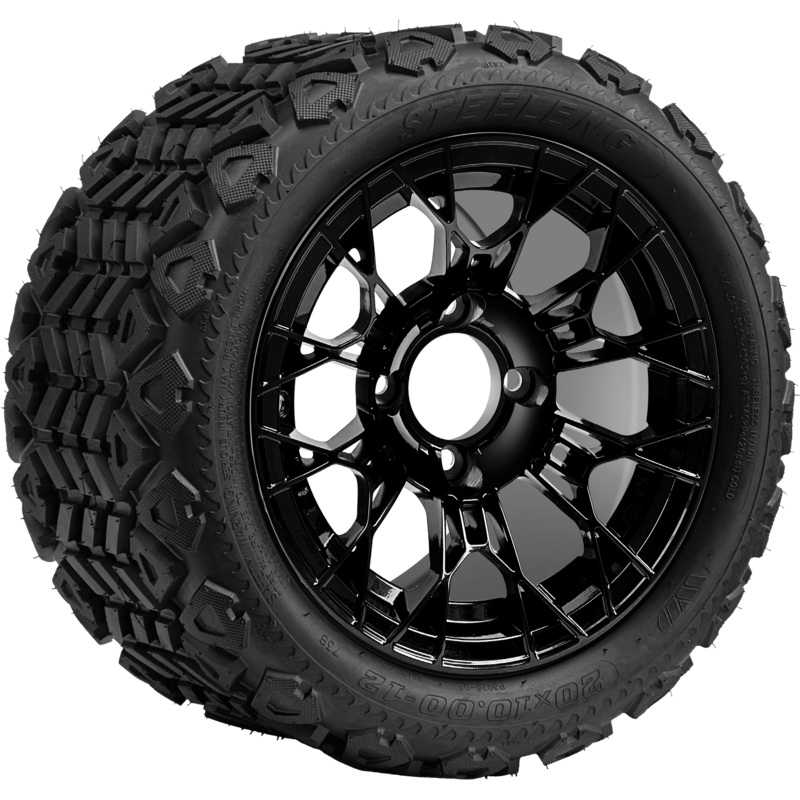 SGC 12 ” Tarantula Glossy Black Wheel – Aluminum Alloy / STEELENG 20 “x10 “-12 ” All Terrain Tire DOT approved Tires Combo – Set of 4