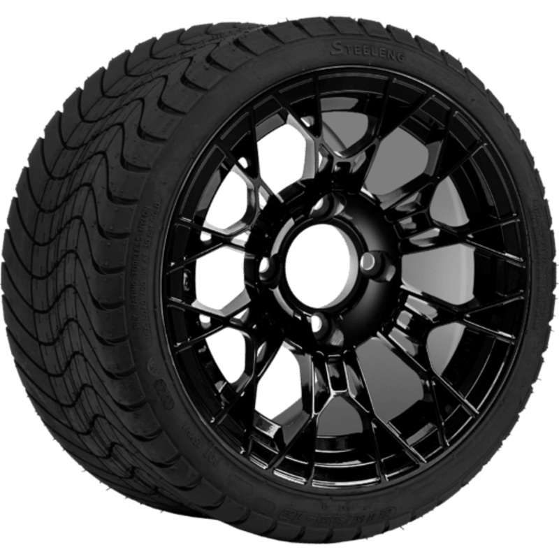 SGC 12 ” Tarantula Glossy Black Wheel – Aluminum Alloy / STEELENG 215/35-12 Low Profile Tire Tires Combo – Set of 4