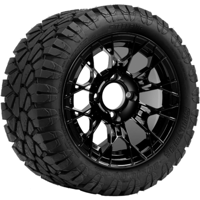 SGC 12 ” Tarantula Glossy Black Wheel – Aluminum Alloy / STEELENG 22 “x10.5 “-12 ” STINGER All Terrain Tire DOT approved Tires Combo – Set of 4