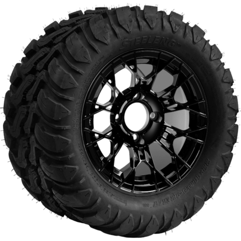 SGC 12 ” Tarantula Glossy Black Wheel – Aluminum Alloy/ STEELENG 22 “x11 “-12 ” Mud Terrain / All Terrain Tire DOT Approved Tires Combo – Set of 4