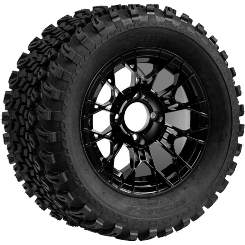 SGC 12 ” Tarantula Glossy Black Wheel – Aluminum Alloy / STEELENG 23 “x10.5 “-12 ” All Terrain Tire Tires Combo – Set of 4