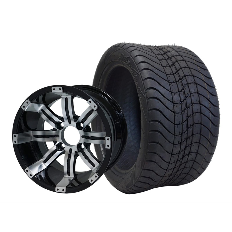 SGC 12″ Tempest Machined Black Wheel – Aluminum Alloy / STEELENG 215/40-12 Low Profile Tire DOT Approved Tires Combo – Set of 4