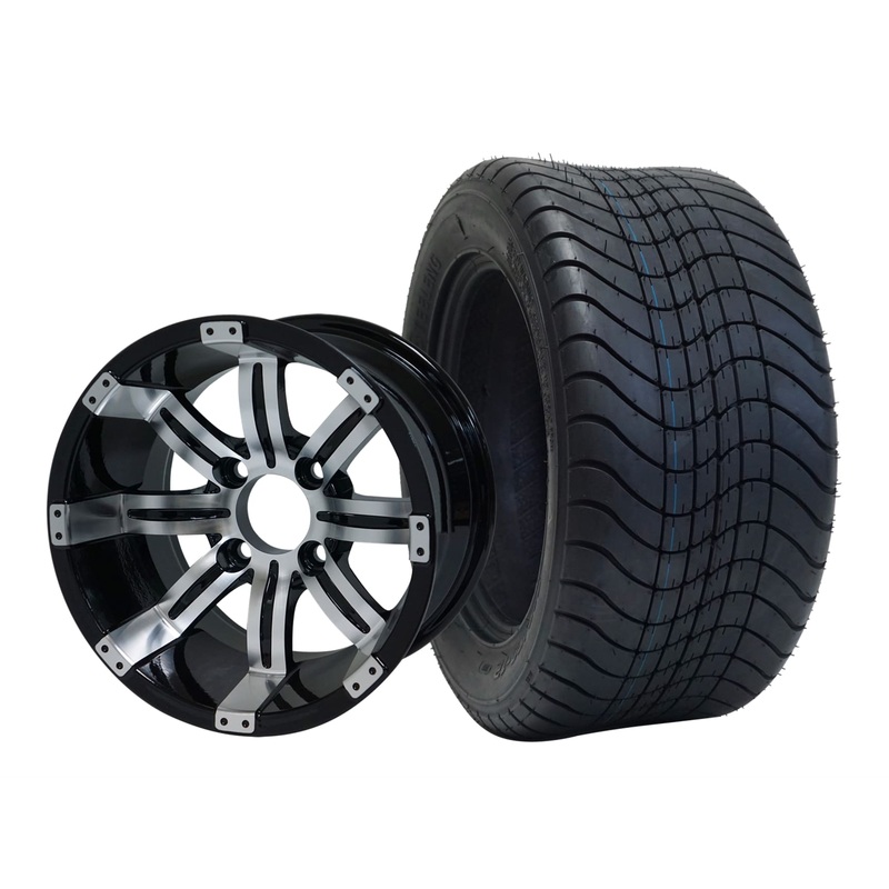 SGC 12″ Tempest Machined Black Wheel – Aluminum Alloy / STEELENG 215/50-12 Comfort Ride Street Tire DOT Approved Tires Combo – Set of 4