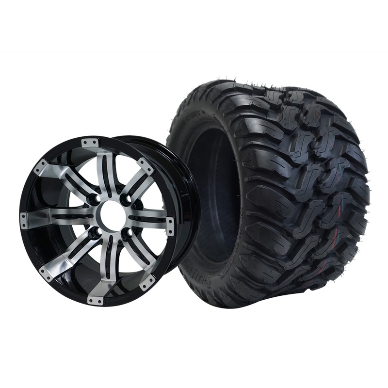 SGC 12″ Tempest Machined Black Wheel – Aluminum Alloy / STEELENG 22″x11″-12″ Mud Terrain / All Terrain Tire DOT Approved Tires Combo – Set of 4
