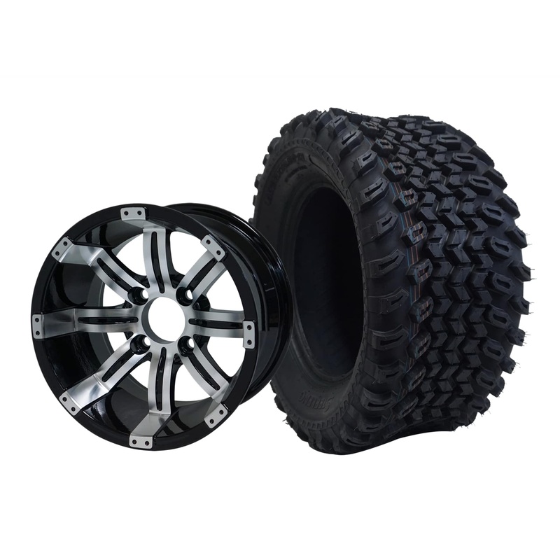 SGC 12″ Tempest Machined Black Wheel – Aluminum Alloy / STEELENG 23″x10.5″-12″ All Terrain Tire Tires Combo – Set of 4
