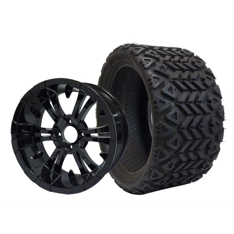 SGC 12″ Vampire Glossy Black Wheel – Aluminum Alloy / STEELENG 18″x8.5″-12″ All-Terrain Tire DOT approved Tires Combo – Set of 4