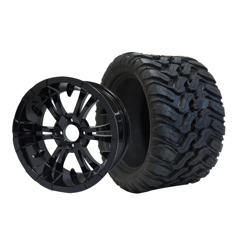 SGC 12″ Vampire Glossy Black Wheel – Aluminum Alloy / STEELENG 20″x10″-12″ Mud Terrain Tire Tires Combo – Set of 4