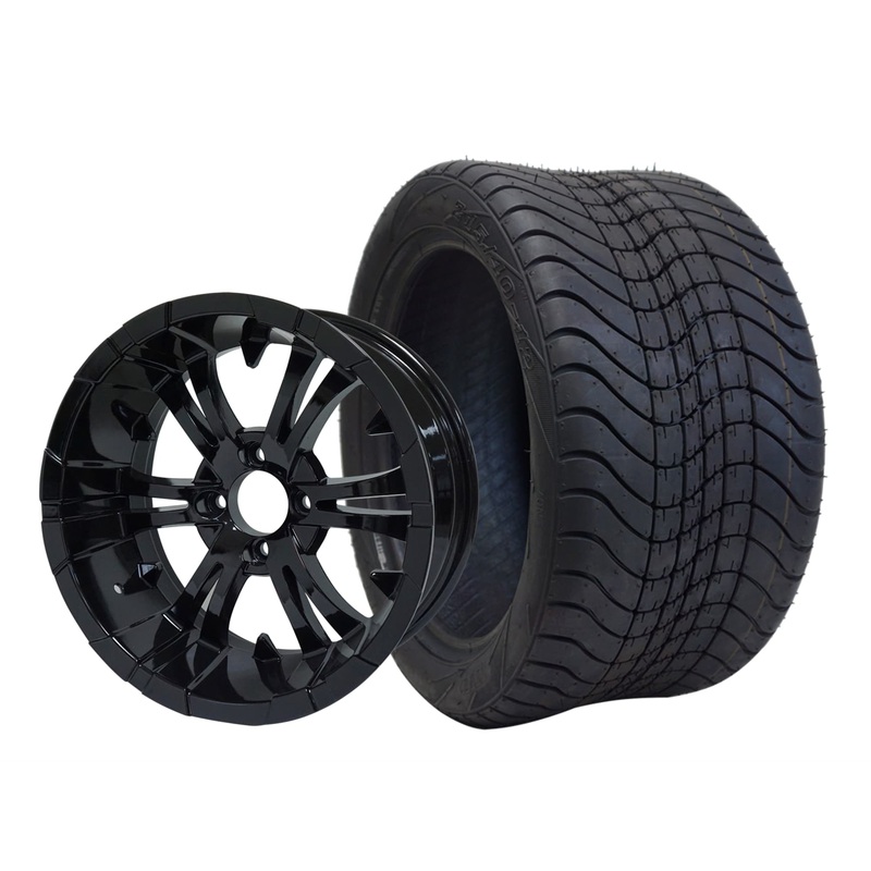 SGC 12″ Vampire Glossy Black Wheel – Aluminum Alloy / STEELENG 215/40-12 Low Profile Tire DOT Approved Tires Combo – Set of 4