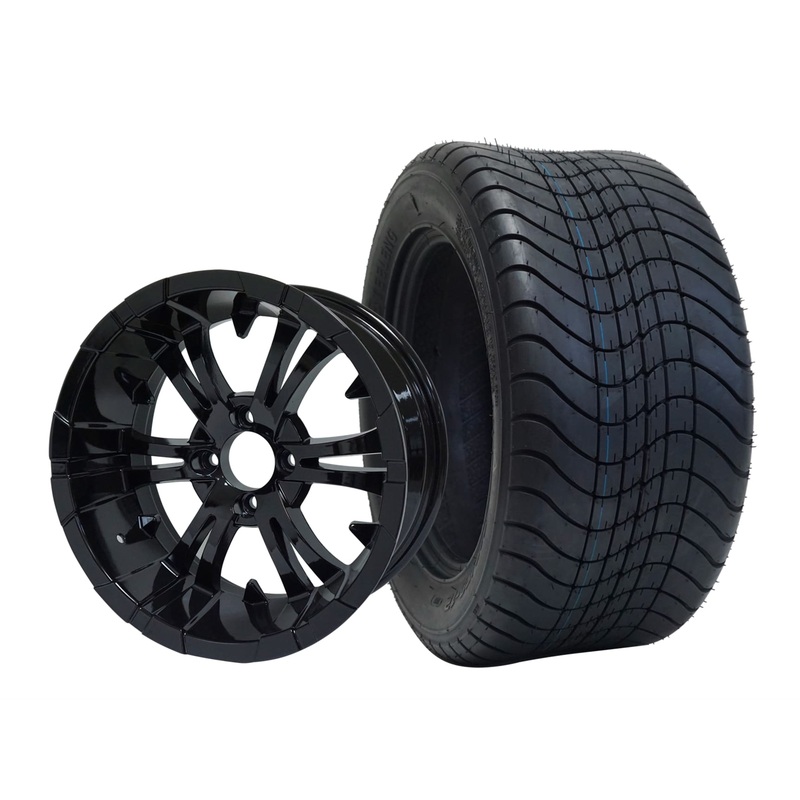 SGC 12″ Vampire Glossy Black Wheel – Aluminum Alloy / STEELENG 215/50-12 Comfort Ride Street Tire DOT Approved Tires Combo – Set of 4