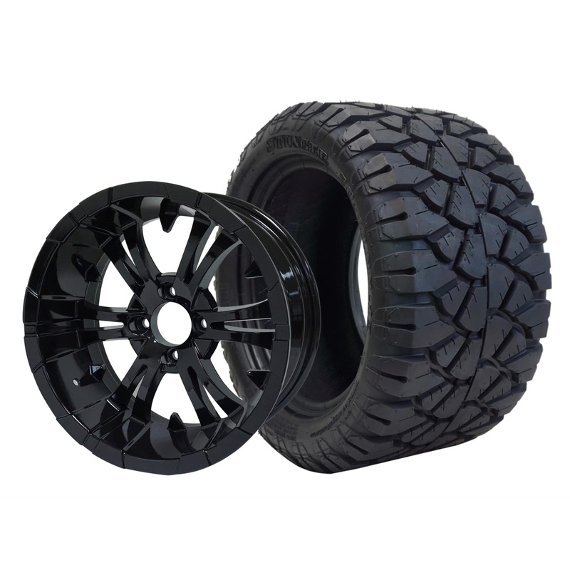SGC 12″ Vampire Glossy Black Wheel – Aluminum Alloy / STEELENG 22″x10.5″-12″ STINGER All Terrain Tire DOT approved Tires Combo – Set of 4