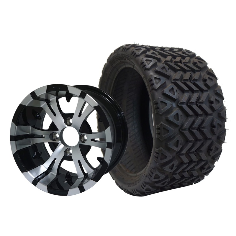 SGC 12″ Vampire Machined Black Wheel – Aluminum Alloy / STEELENG 18″x8.5″-12″ All-Terrain Tire DOT approved Tires Combo – Set of 4