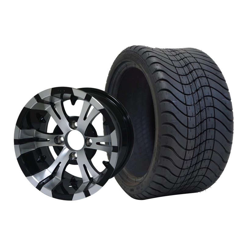 SGC 12″ Vampire Machined Black Wheel – Aluminum Alloy / STEELENG 215/35-12 Low Profile Tire Tires Combo – Set of 4