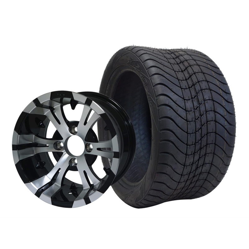 SGC 12″ Vampire Machined Black Wheel – Aluminum Alloy / STEELENG 215/40-12 Low Profile Tire DOT Approved Tires Combo – Set of 4