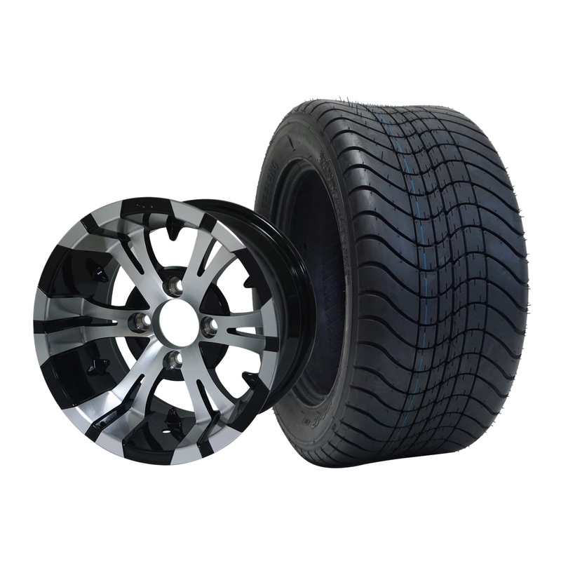 SGC 12″ Vampire Machined Black Wheel – Aluminum Alloy / STEELENG 215/50-12 Comfort Ride Street Tire DOT Approved Tires Combo – Set of 4