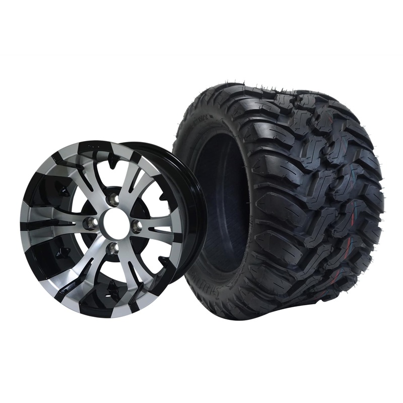 SGC 12″ Vampire Machined Black Wheel – Aluminum Alloy / STEELENG 22″x11″-12″ Mud Terrain / All Terrain Tire DOT Approved Tires Combo – Set of 4