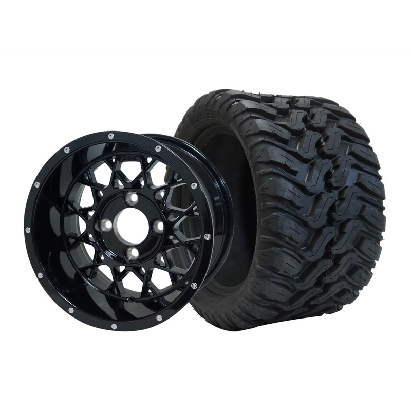 SGC 12″ Venom Glossy Black Wheel – Aluminum Alloy / STEELENG 20″x10″-12″ Mud Terrain Tire Tires Combo – Set of 4